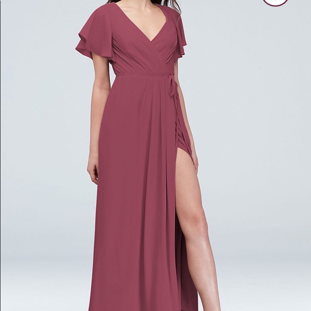 Flutter Sleeve Georgette Wrap Bridesmaid Dress